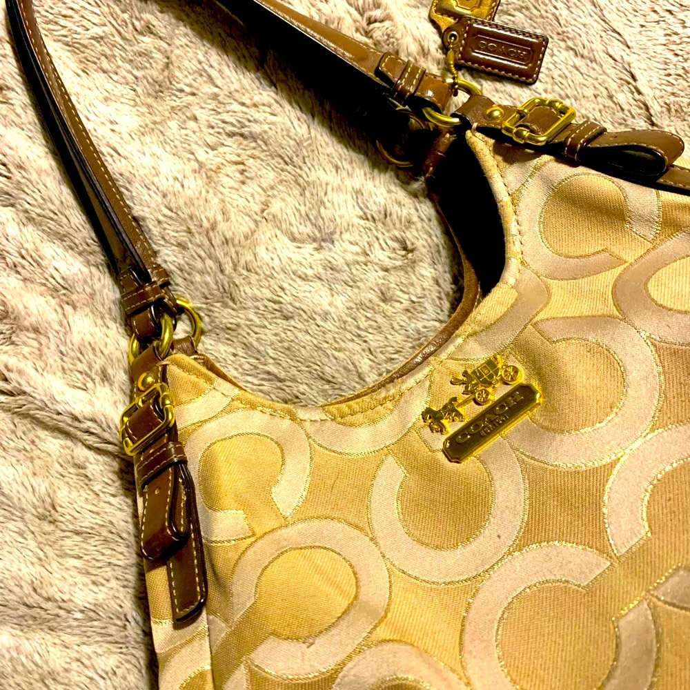 Coach J1120 18901 Champagne Leather Shoulder Bag Heritage GUC
